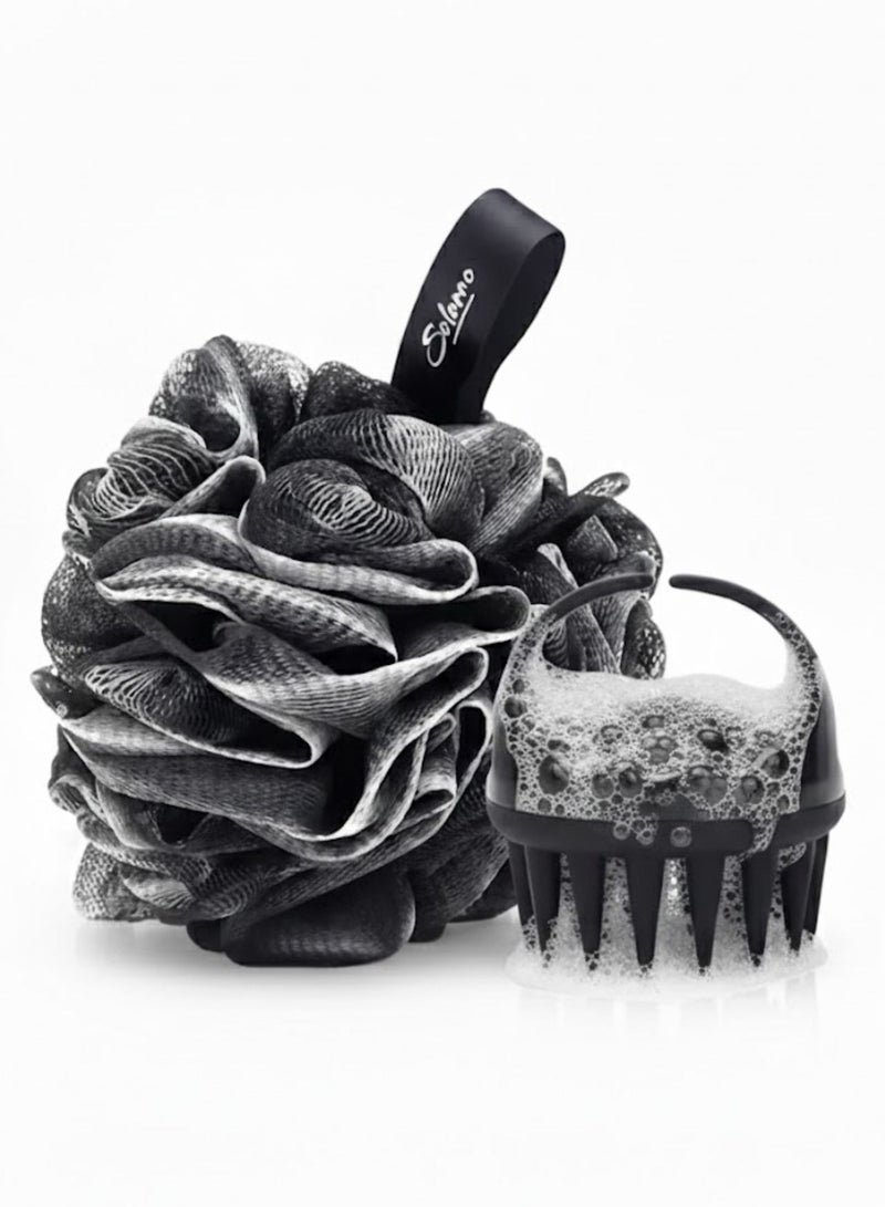 SOLARAE 2-in-1 Shower Loofah & Scalp Massager Shampoo Brush Set – Exfoliating Bath Sponge Body Scrubber + Silicone Hair Scalp Scrubber for Dandruff Removal, Deep Clean Shower Accessories for Men & Women - Image 3